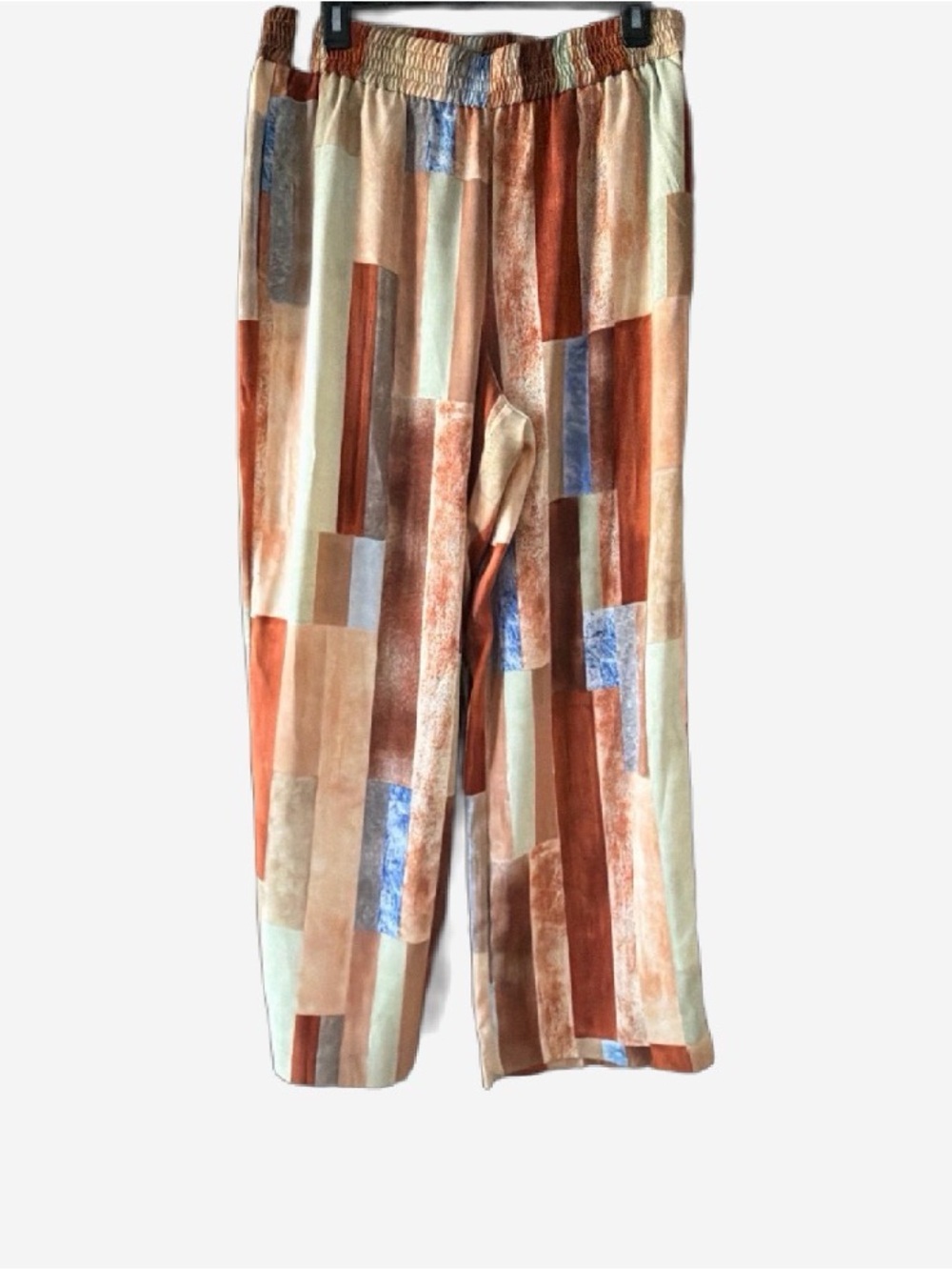 Abstract Block-Print Elastic Waist women’ Pants - Beige & Rust
